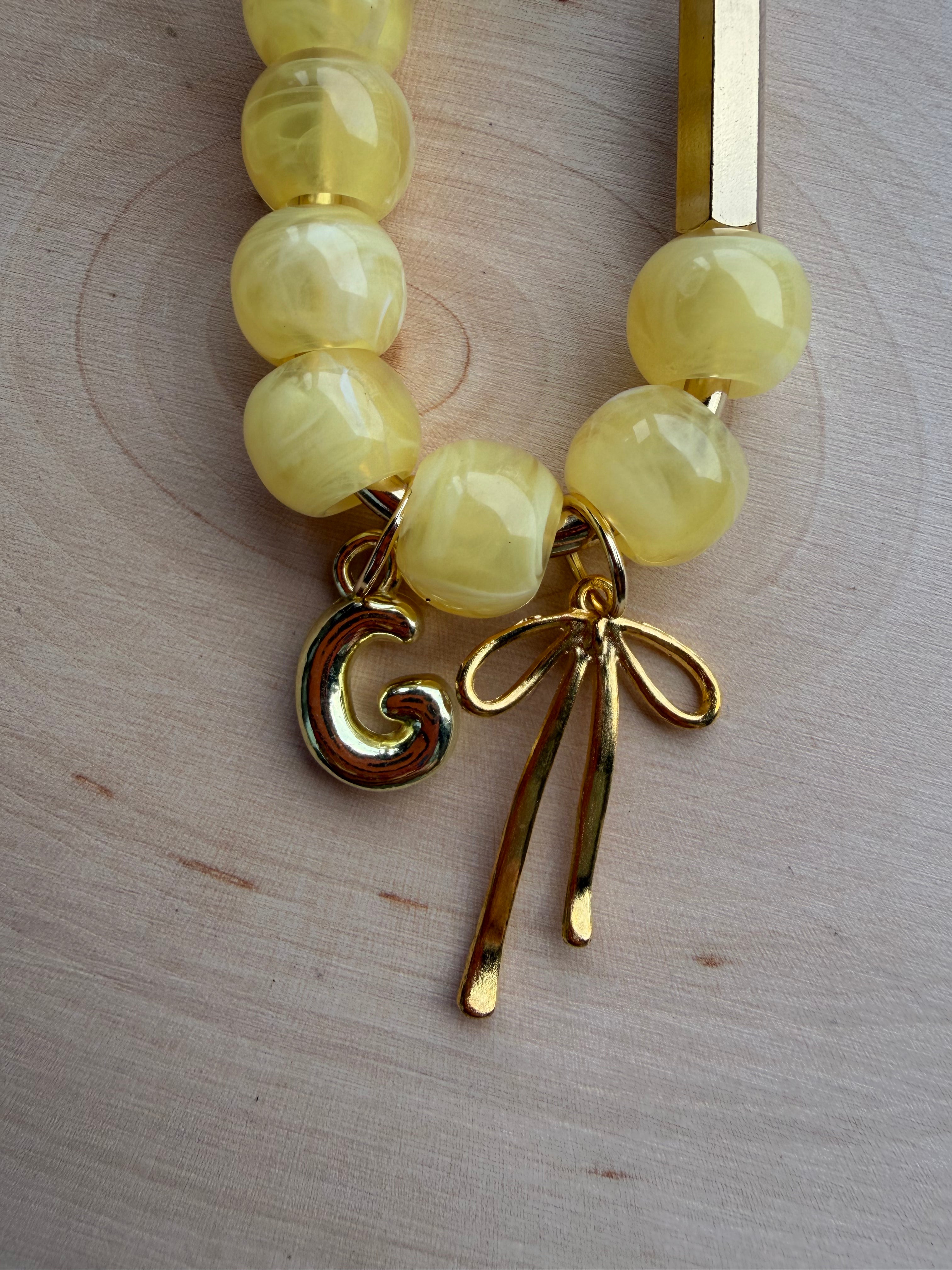 Butter Yellow Bow Bag Charm // Custom Initial