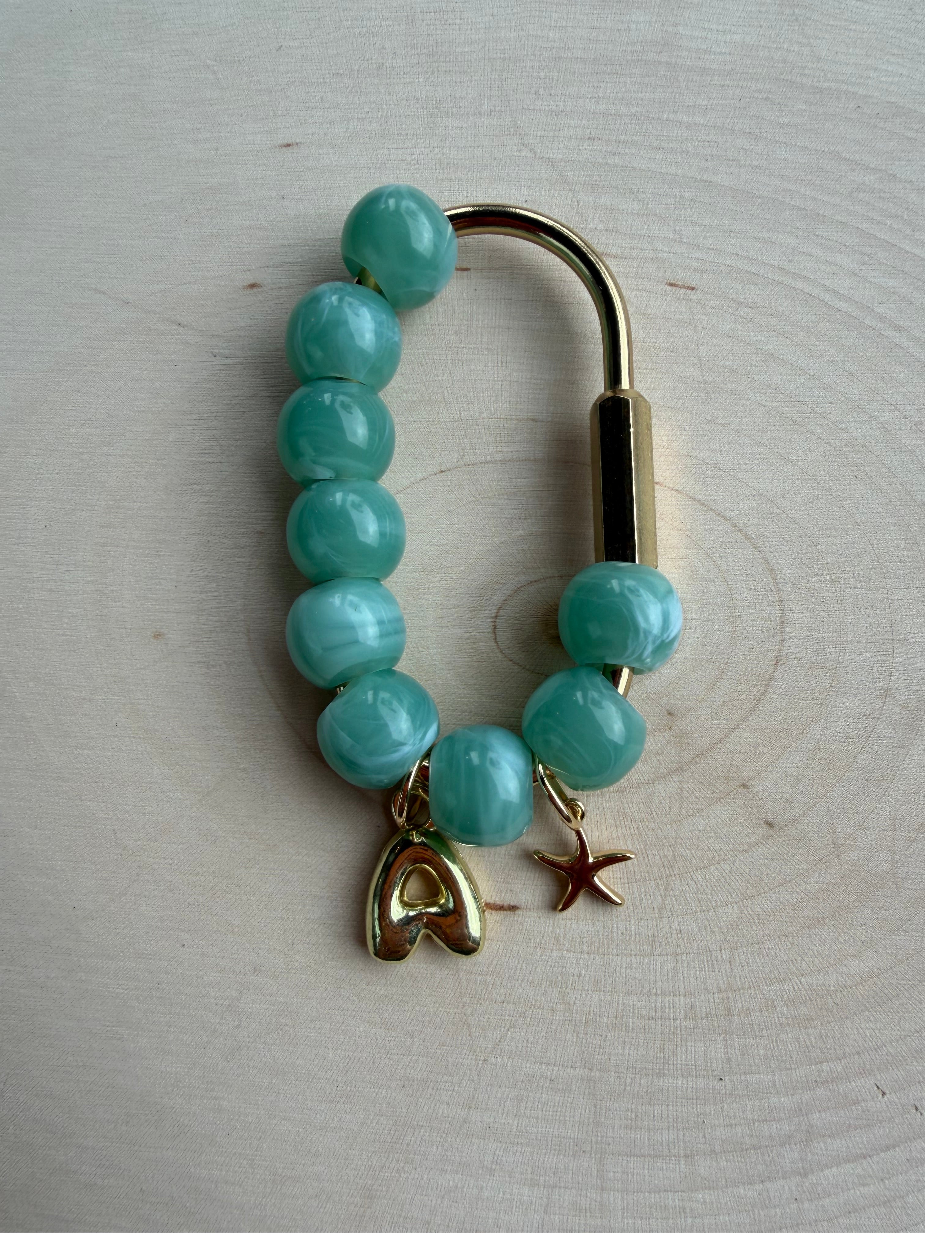 Aquamarine Bag Charm // Custom Initial