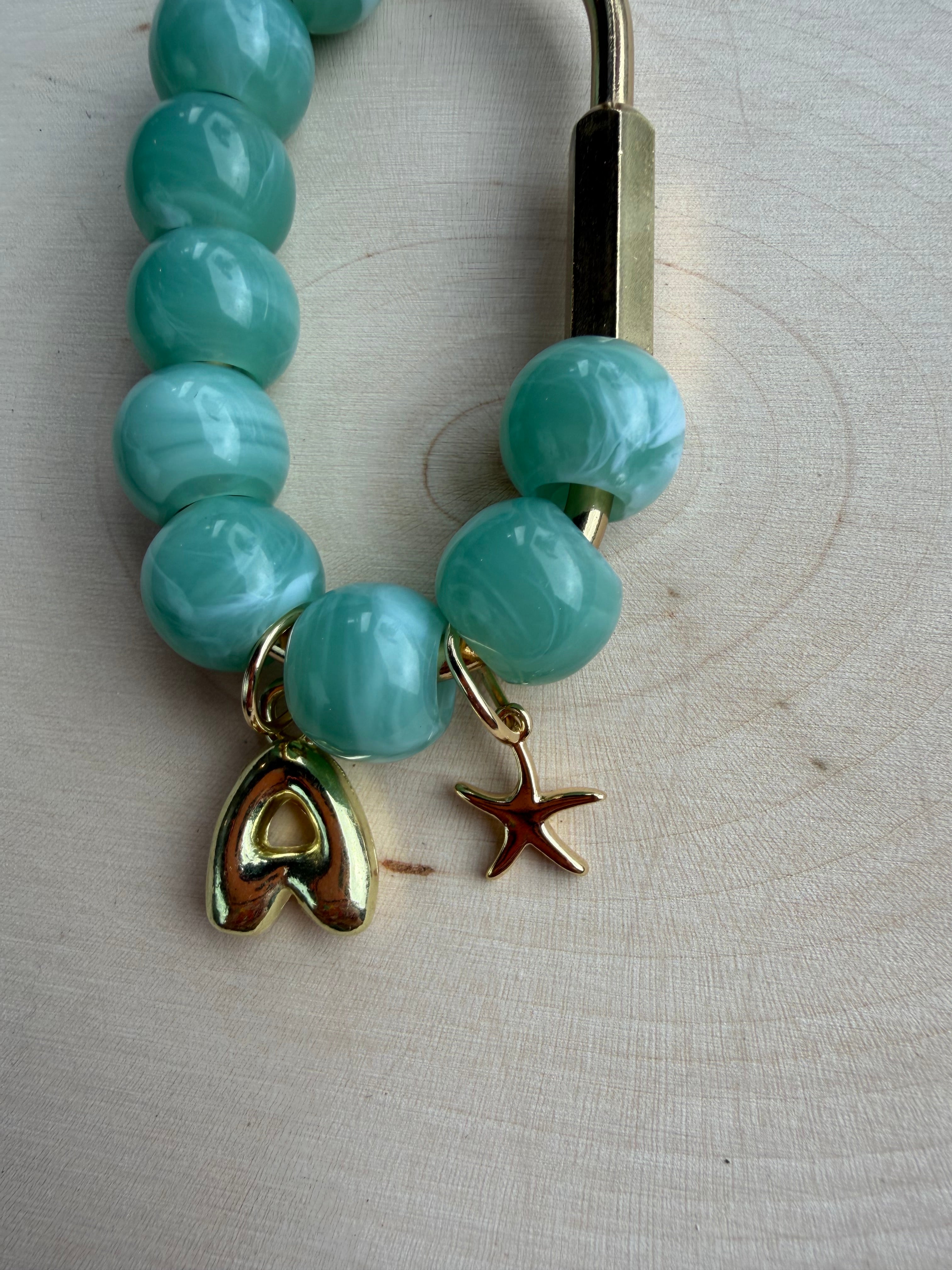 Aquamarine Bag Charm // Custom Initial