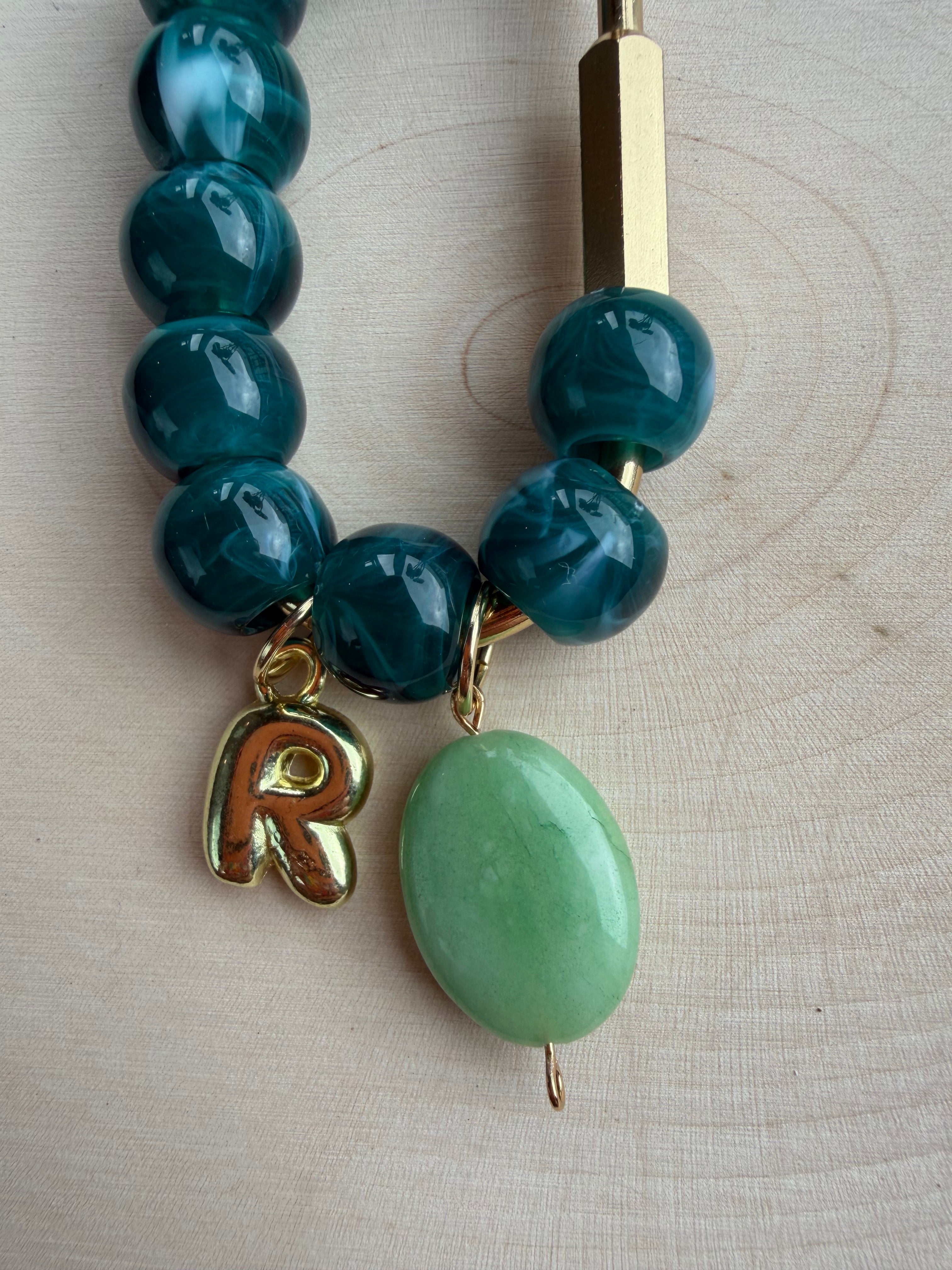 Ocean Teal Bag Charm // Custom Initial