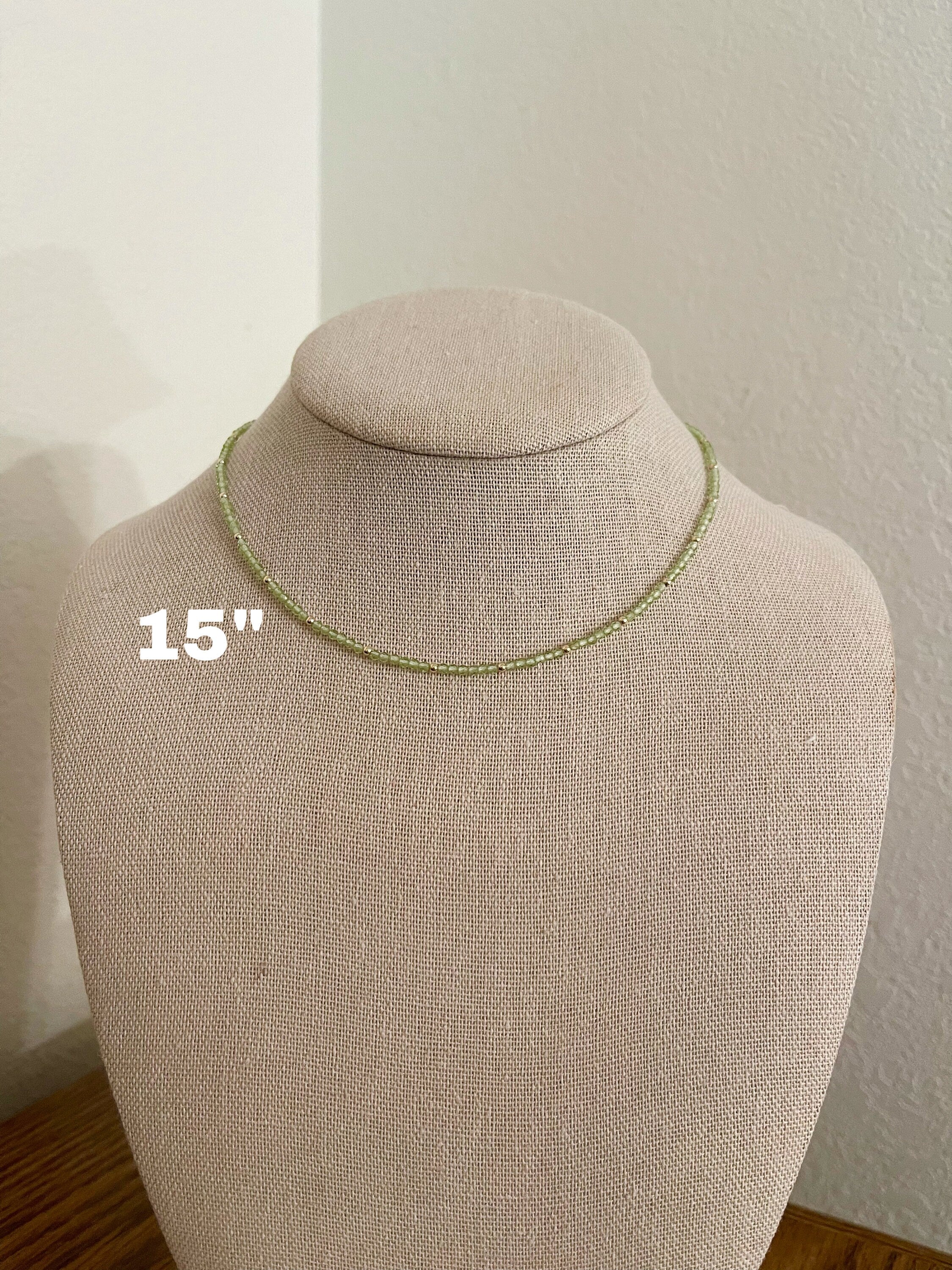 handmade beaded peridot necklace, 15 inch size reference 