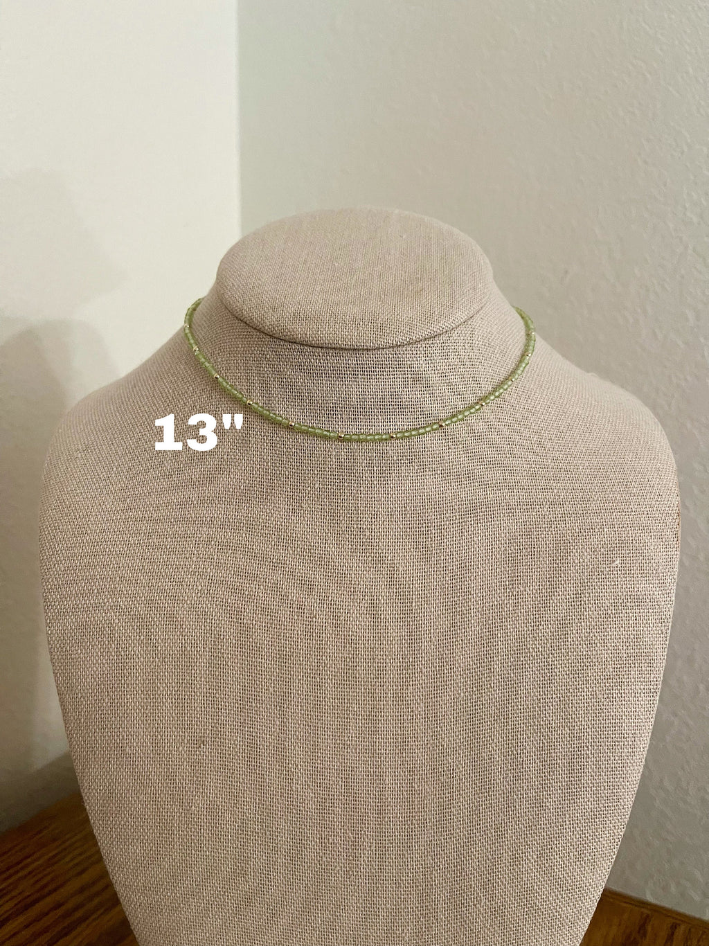 handmade beaded peridot gemstone necklace, size reference
