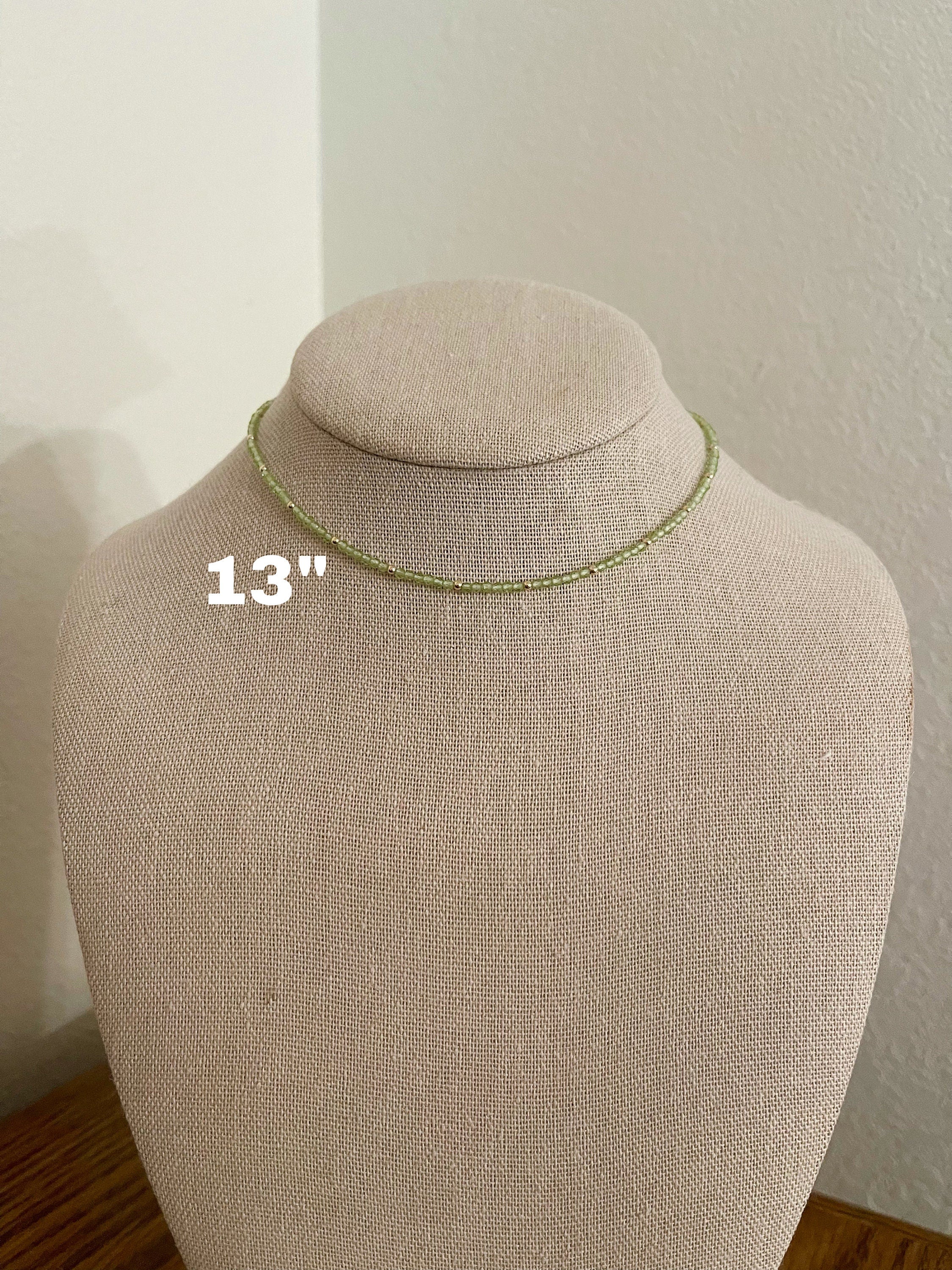 handmade beaded peridot gemstone necklace, size reference