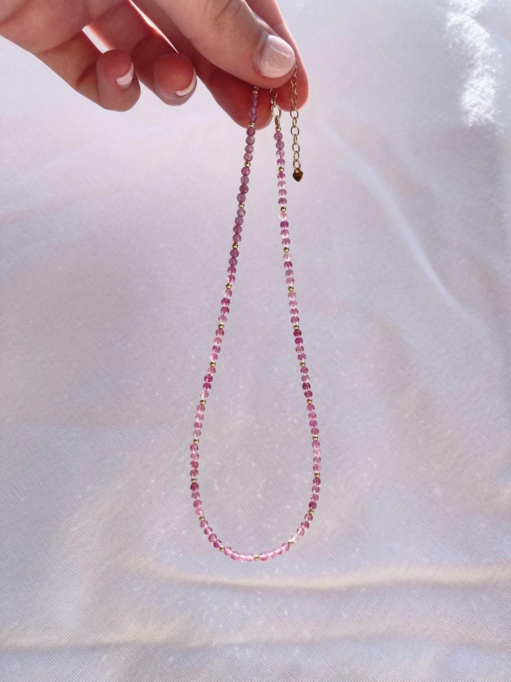 handmade pink tourmaline gemstone necklace with 14k gold filled findings
