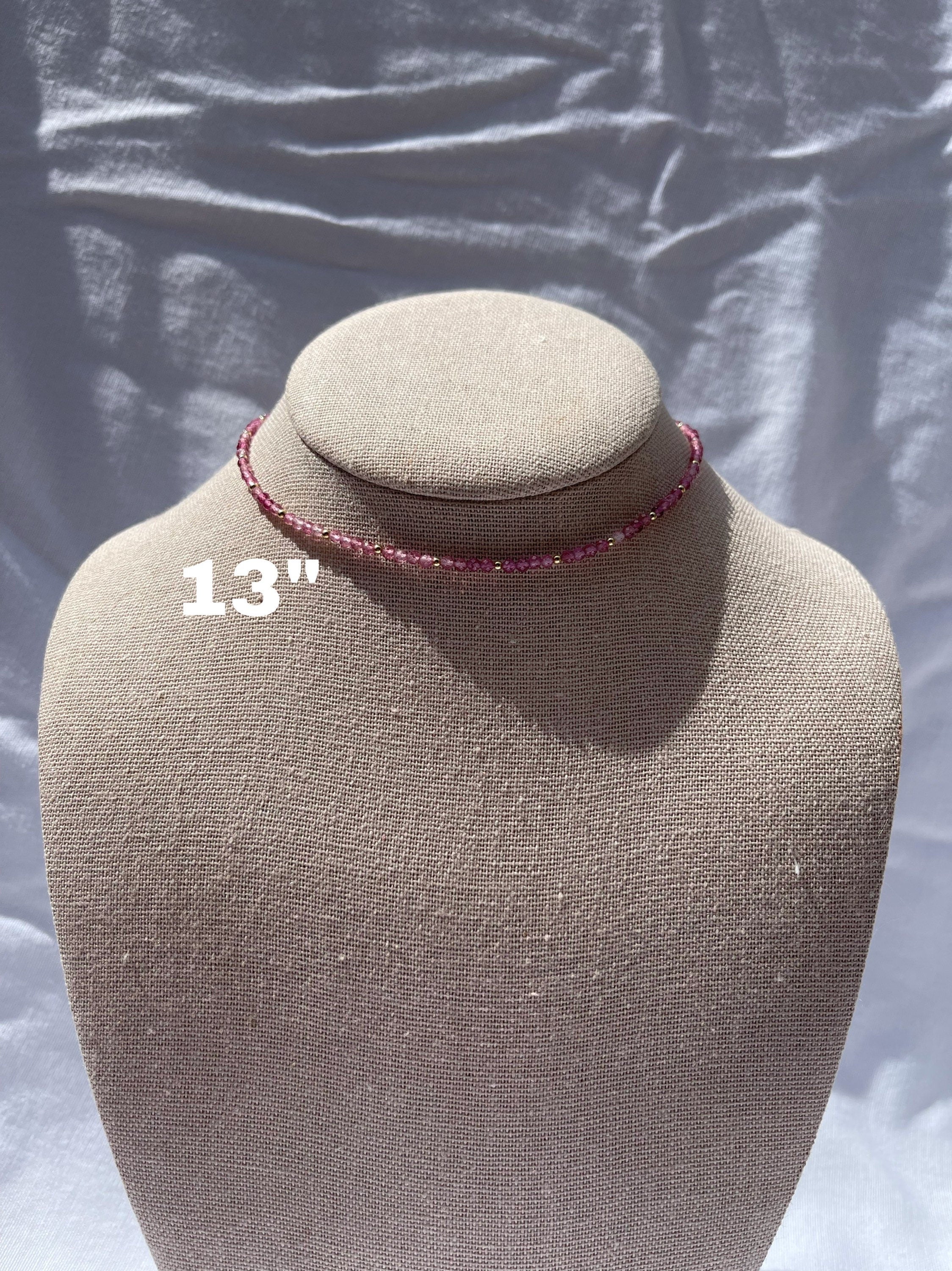 handmade pink tourmaline gemstone choker necklace, size photo