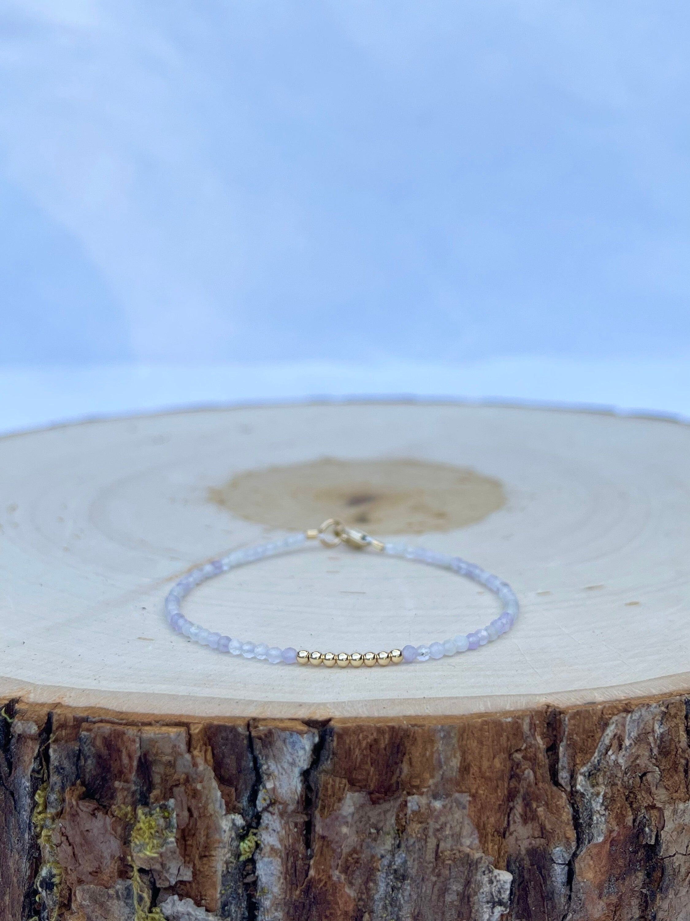 handmade amethyst birthstone gem bracelet with 14k gold filled 