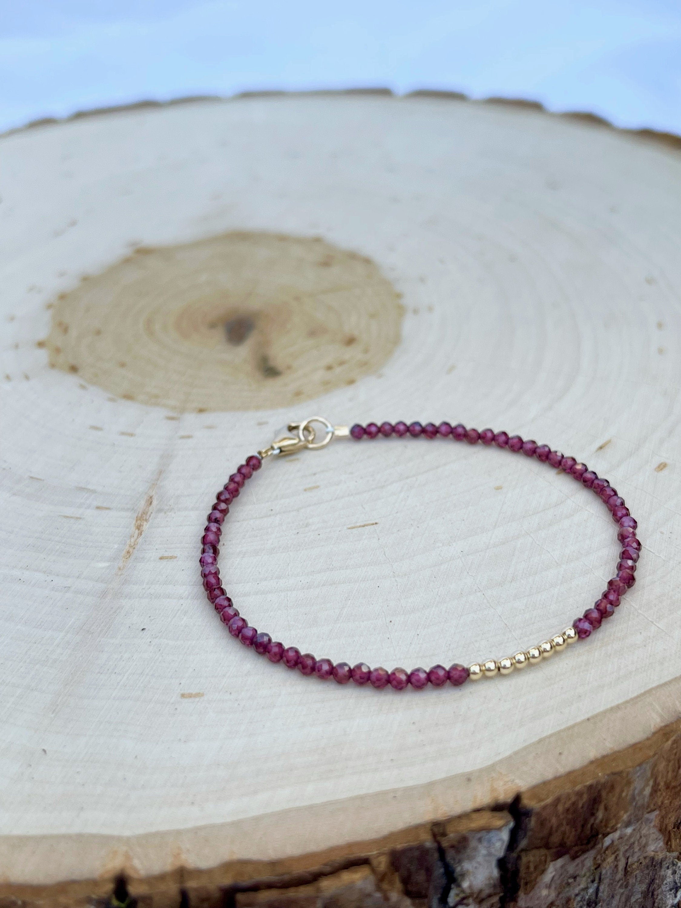handmade garnet gemstone birthstone bracelet with 14k gold filled lobster clasp
