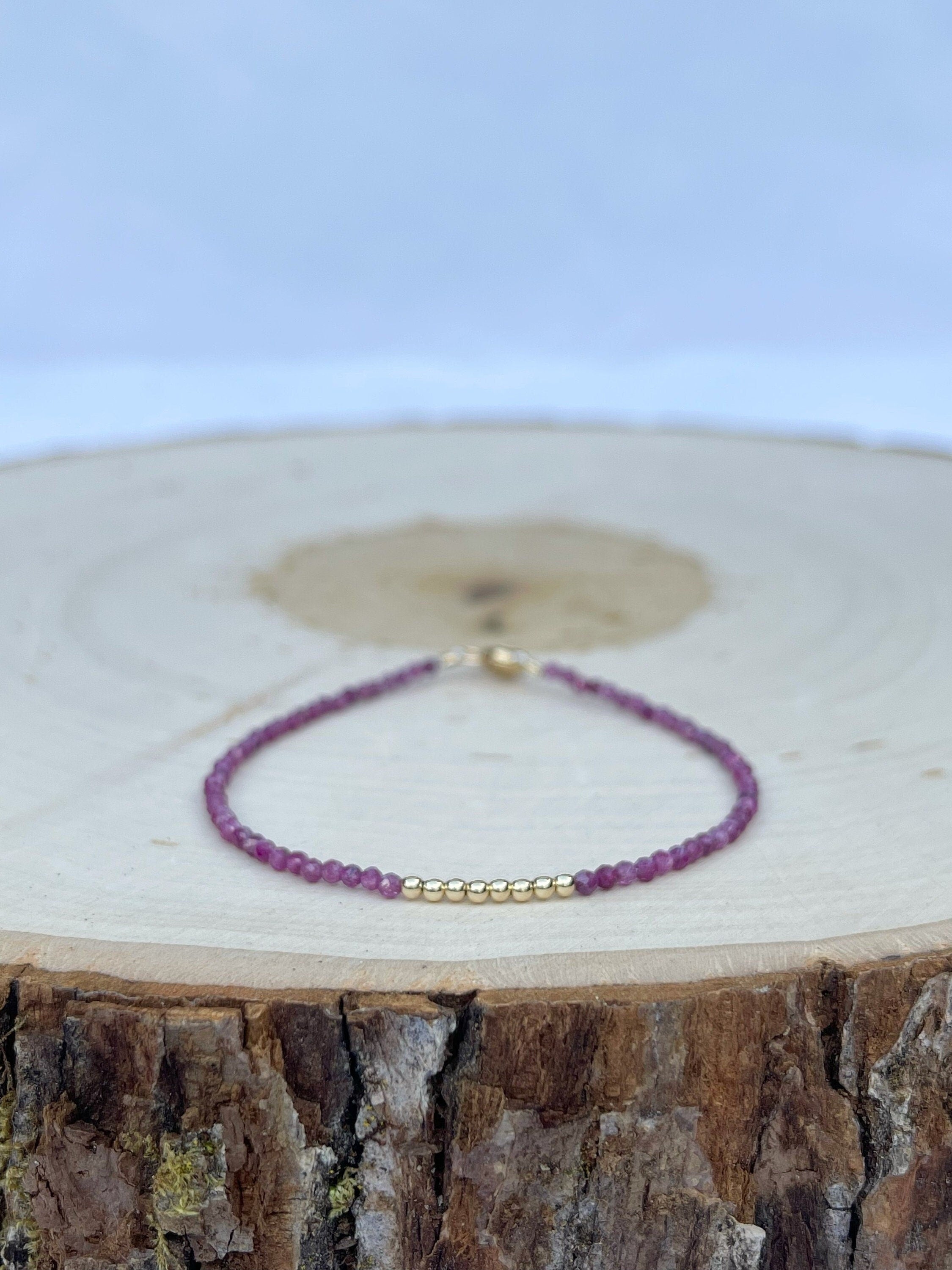 handmade ruby gemstone birthstone bracelet with 14k gold filled 