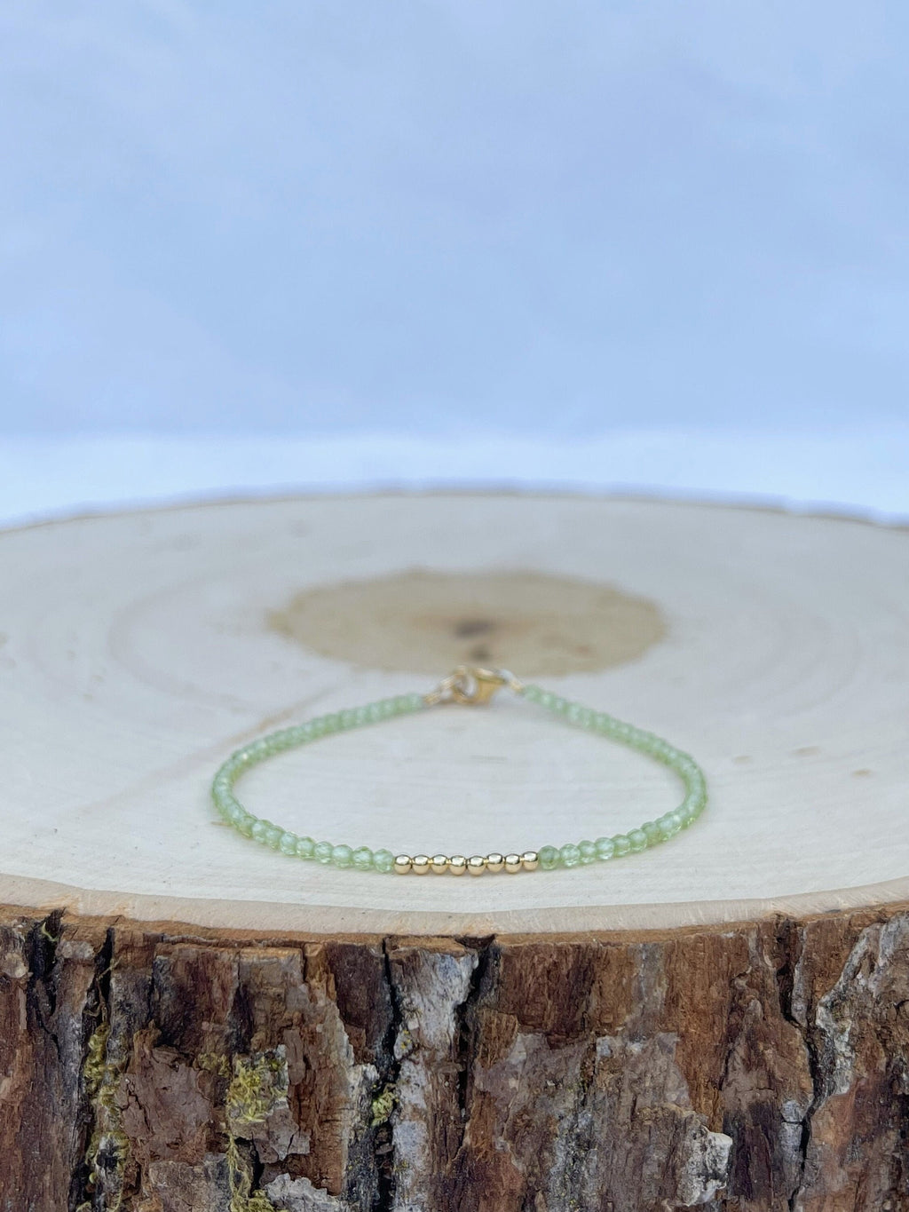handmade peridot stone birthstone bracelet with 14k gold filled findings