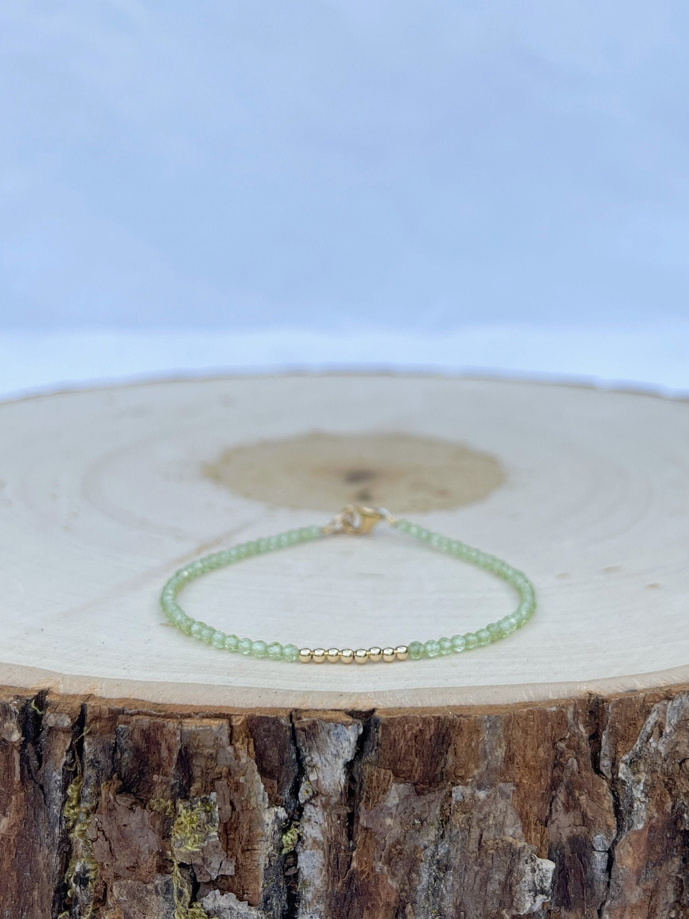 handmade peridot stone birthstone bracelet with 14k gold filled findings