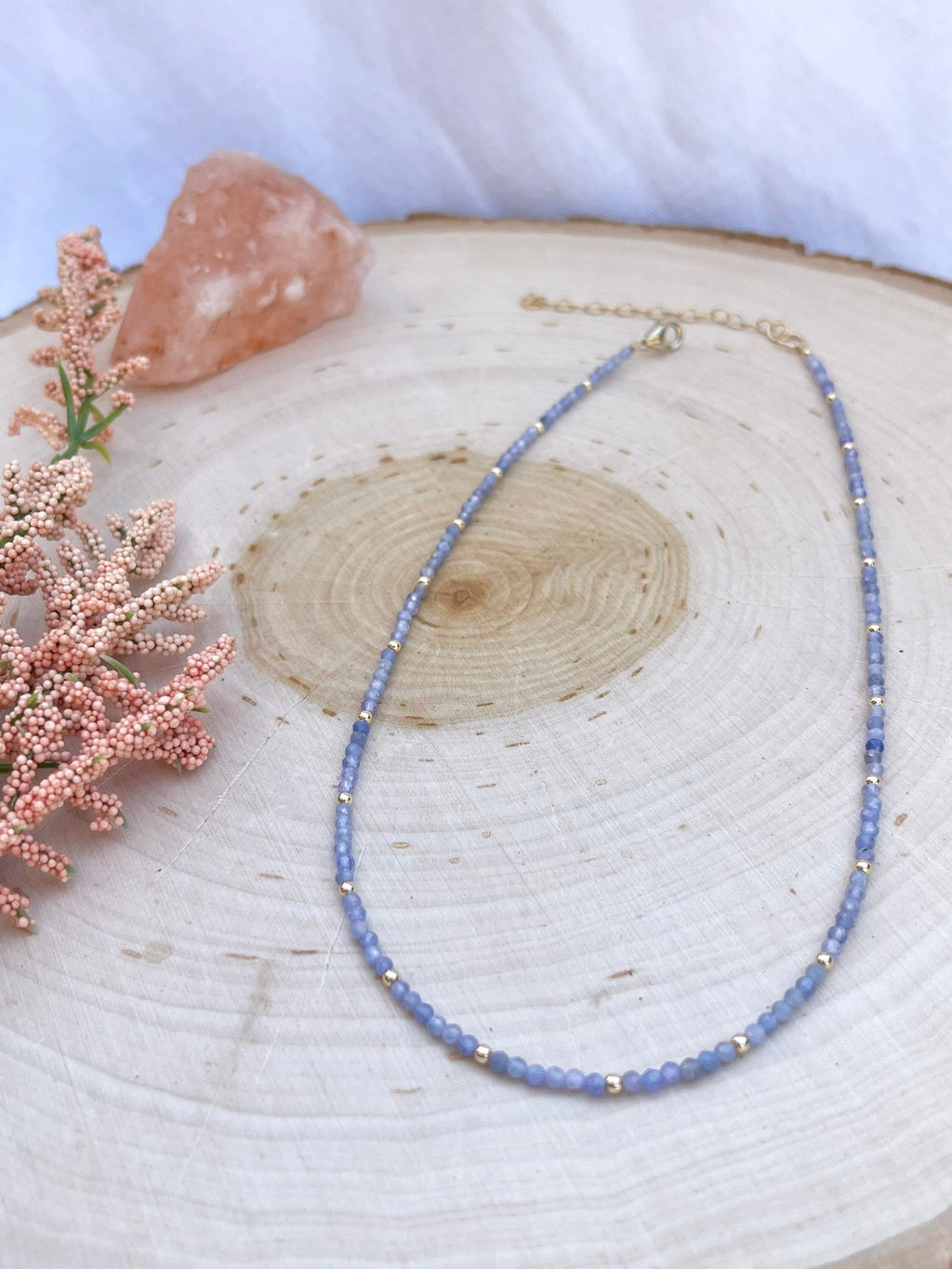handmade tanzanite gemstone beaded necklace with 14k gold filled 