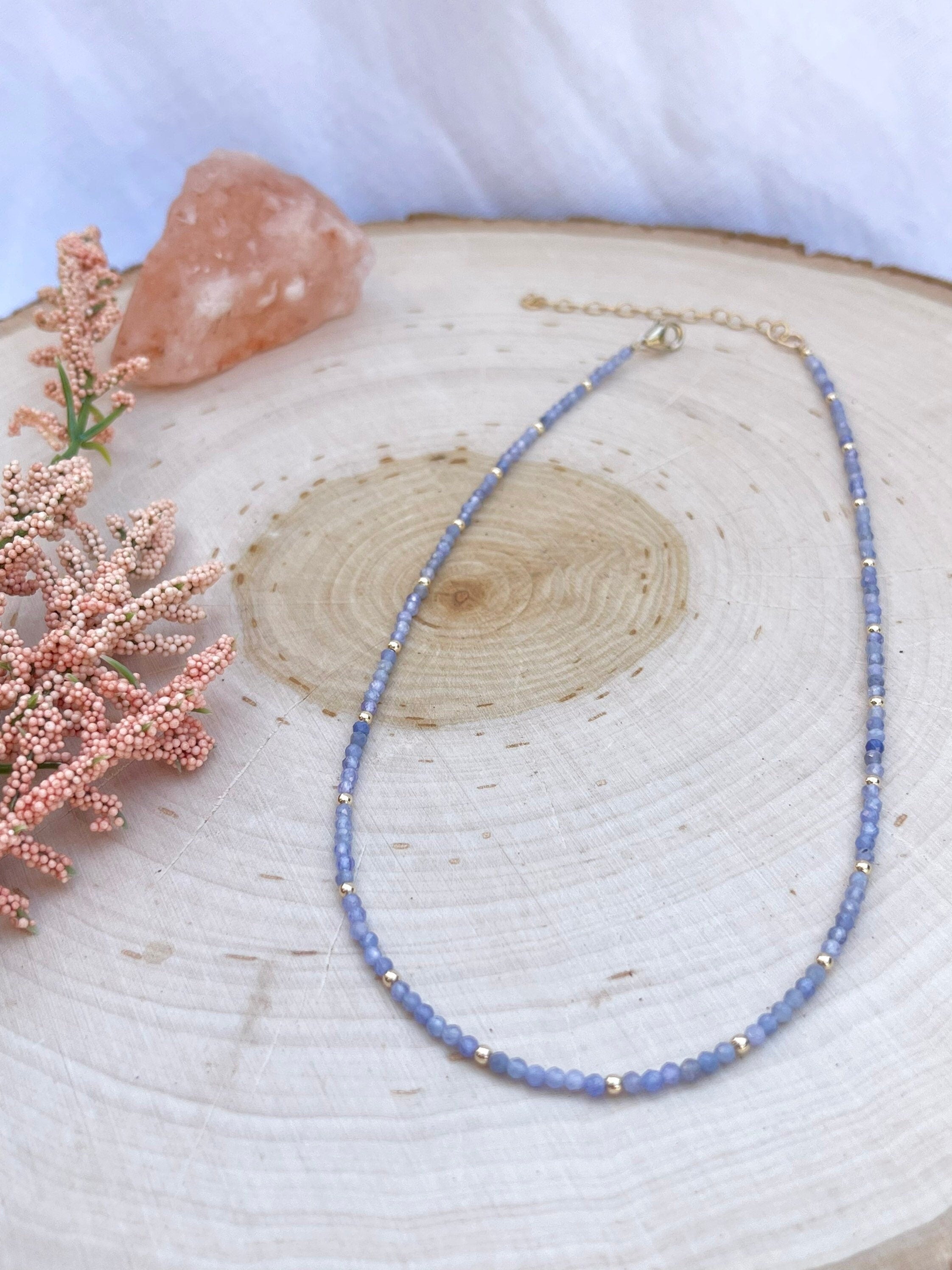 handmade tanzanite gemstone beaded necklace with 14k gold filled 
