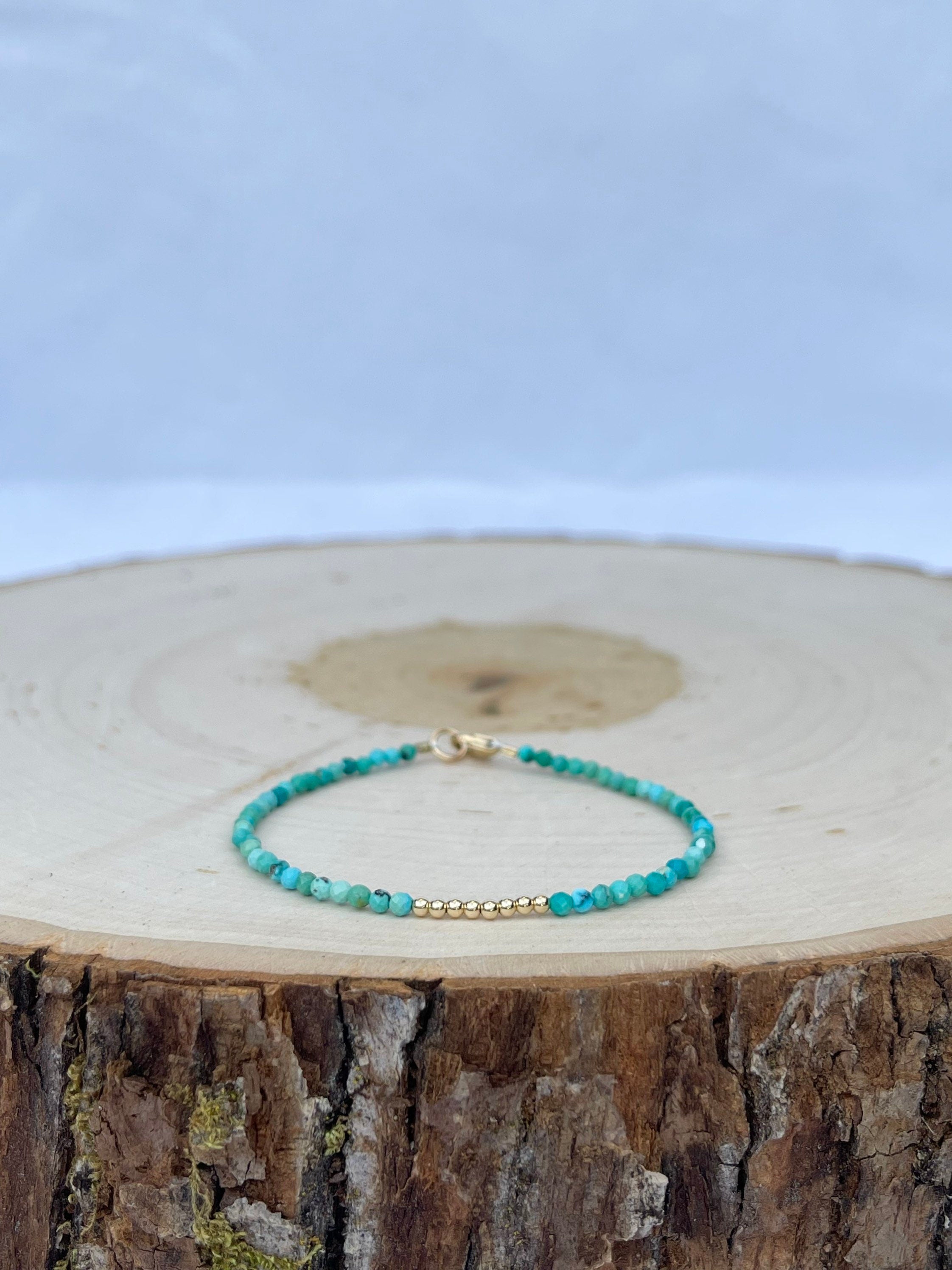 handmade turquoise birthstone gem bracelet with 14k gold filled findings